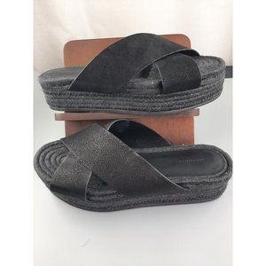 NEW All Saints Harlem Platform Espadrille Sandals Black Leather Vamp Straps Jute
